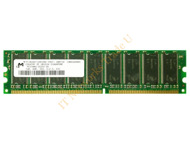 MT18VDDT12872LAG-335F1 Micron 1GB DDR-333MHz PC2700 ECC Unbuffered CL2.5 184-Pin DIMM Dual Rank Memory Module Server Memory