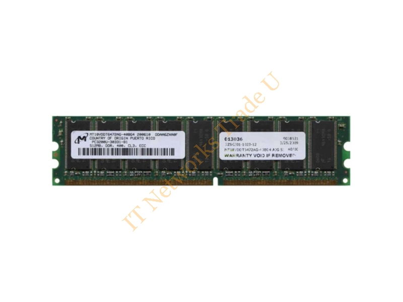 MT18VDDT6472AG-40BG4 Micron 512MB DDR-400MHz PC3200 ECC Unbuffered CL3 184-Pin DIMM Dual Rank Memory Module Server Memory