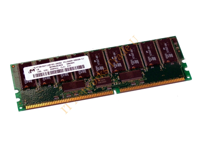 MT36VDDT12872G-202B1 Micron 1GB DDR-200MHz PC1600 ECC Registered CL2 184-Pin DIMM Dual Rank Memory Module Server Memory