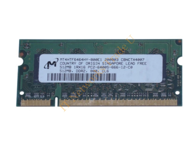 MT4HTF6464HY-800E1 Micron 512MB DDR2-800MHz PC2-6400 non-ECC Unbuffered CL6 200-Pin SoDimm Single Rank Memory Module Laptop Memory