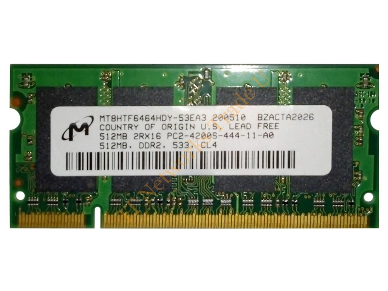 MT8HTF6464HDY-53EF1 Micron 512MB DDR2-533MHz PC2-4200 non-ECC Unbuffered CL4 200-Pin SoDimm Dual Rank Memory Module Laptop Memory