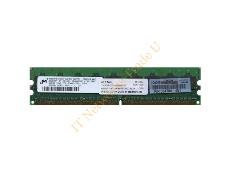 MT9HTF6472AY-667 Micron 512MB DDR2-667MHz PC2-5300 ECC Unbuffered CL5 240-Pin DIMM Single Rank Memory Module Server Memory