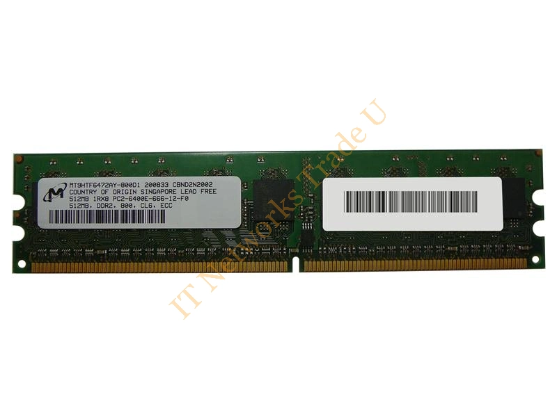 MT9HTF6472AY-800 Micron 512MB DDR2-800MHz PC2-6400 ECC Unbuffered CL6 240-Pin DIMM Single Rank Memory Module Server Memory