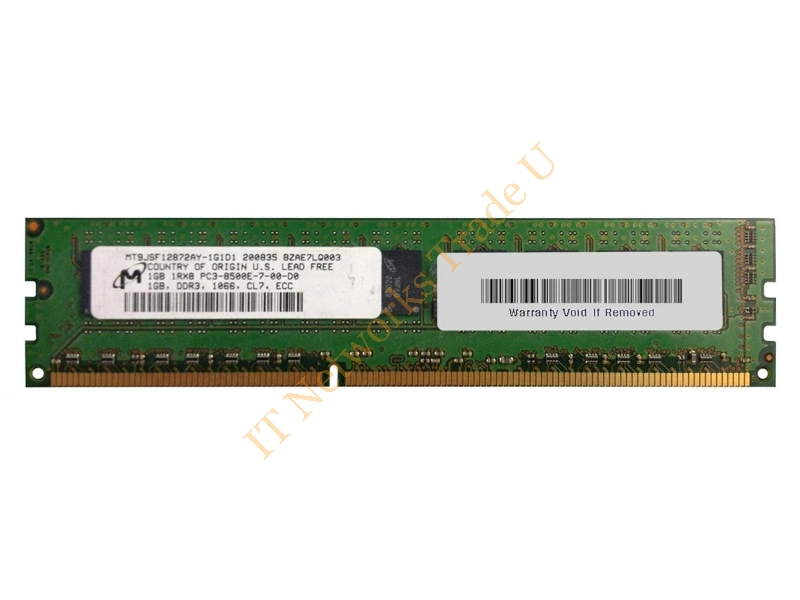 MT9JSF12872AY-1G1D1 Micron 1GB DDR3-1066MHz PC3-8500 ECC Unbuffered CL7 240-Pin DIMM Single Rank Memory Module Server Memory