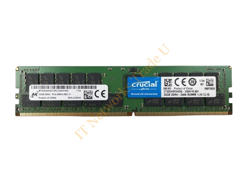 MTA36ASF4G72PZ-2G6H1 Micron 32GB DDR4-2666MHz PC4-21300 ECC Registered CL19 288-Pin DIMM 1.2V Dual Rank Memory Module Server Memory