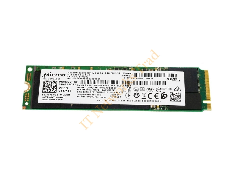 MTFDHBA512TCK-1AS1AABYY Micron 2200 Series MTFDHBA512TCK-1AS1AABYY 512GB M.2 PCIe x4 Gen3, NVMe 1.2.1 Solid State Drive (3D TLC) SSD Storage