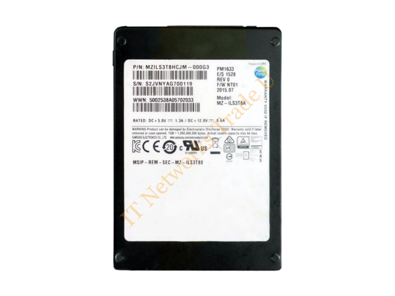 MZILS3T80 Samsung PM1633 Series 3.8TB Triple-Level Cell (TLC) SAS 12Gb/s High Performance 2.5-inch Solid State Drive SSD Storage
