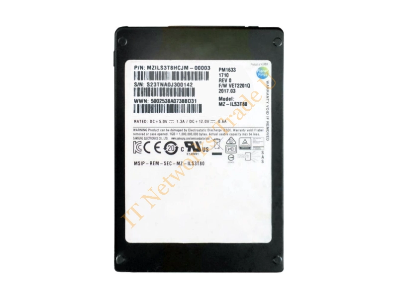 MZILS3T8HCJM00003 Samsung PM1633 Series 3.8TB Triple-Level Cell (TLC) SAS 12Gb/s High Performance 2.5-inch Solid State Drive SSD Storage