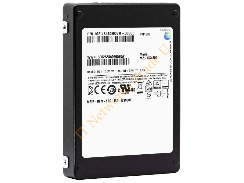 MZILS480HCGR Samsung PM1633 Series 480GB Triple-Level Cell (TLC) SAS 12Gb/s High Performance 2.5-inch Solid State Drive SSD Storage