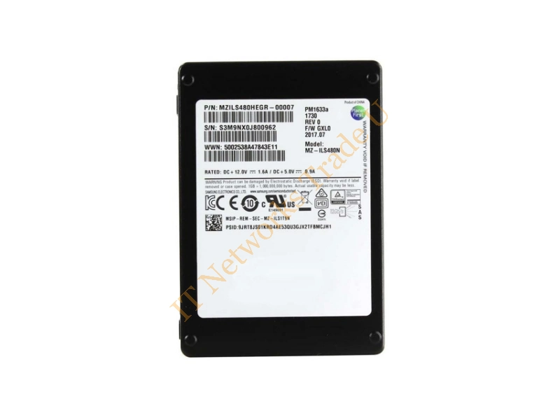 MZILS480HEGR-00007 Samsung PM1633a Series 480GB Triple-Level Cell (TLC) SAS 12Gb/s 2.5-inch Solid State Drive SSD Storage