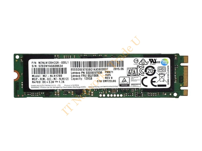 MZNLN128HCGR Samsung PM871 Series 128GB Triple-Level Cell (TLC) SATA 6Gb/s Mainstream Endurance M.2 2280 Solid State Drive SSD Storage