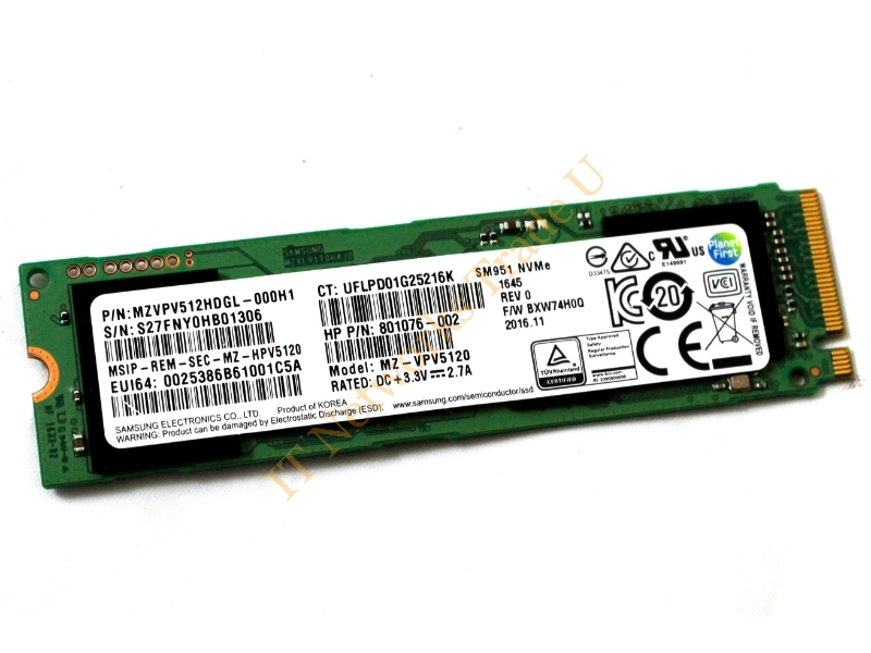 MZVPV512HDGL-000H1 Samsung SM951 Series 512GB Multi-Level Cell (MLC) PCI Express 3.0 x4 NVMe M.2 2280 Solid State Drive SSD Storage