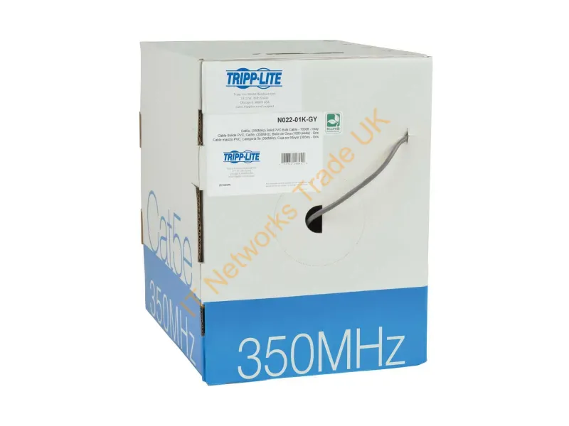 Tripp Lite Cat5e 350MHz Bulk Solid-Core PVC Cable Gray, 1000-ft. Network Ethernet Cables