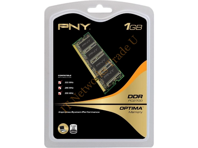 N1GBD27OPT-BB PNY 1GB DDR-333MHz PC2700 non-ECC Unbuffered CL2.5 200-Pin SoDimm Memory Module Laptop Memory