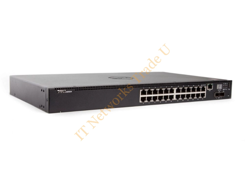 N2024P Dell Networking N2024P 24-Port 24 x 10/100/1000 + 2 x 10 Gigabit SFP+ PoE+ Rack-Mountable Network Switch