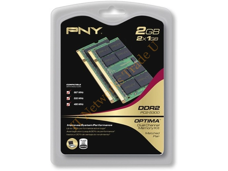 N22GX53OPT PNY 2GB DDR2-667MHz PC2-5300 non-ECC Unbuffered CL5 200-Pin SoDimm Memory Module Laptop Memory