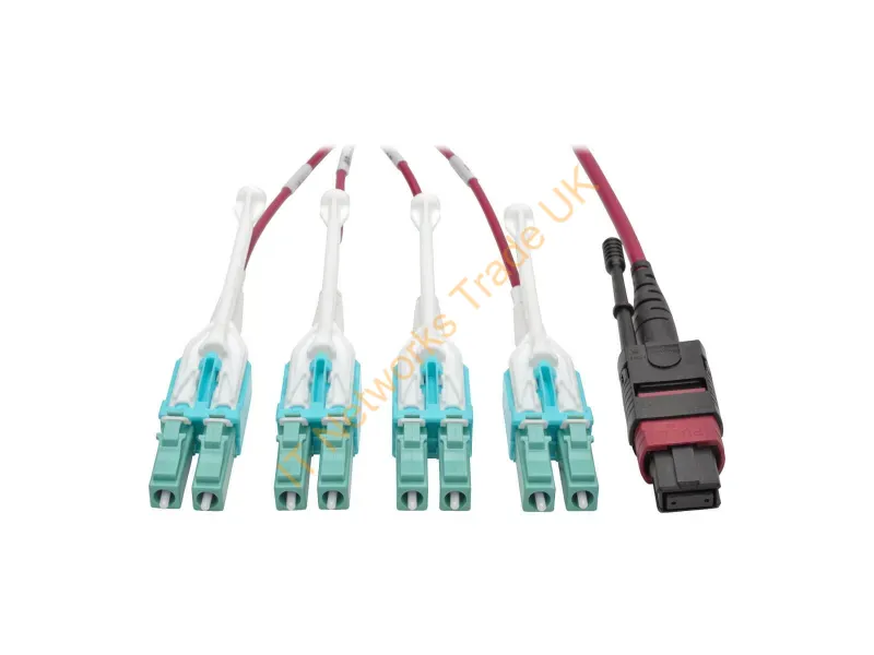 N845-02M-8L-MG - Tripp Lite N845-02M-8L-MG 40G MTP/MPO to 4xLC Fan-Out OM4 Plenum-Rated Fiber Optic Cable, 40GBASE-SR4, Push/Pull Tabs, Magenta, 2 m