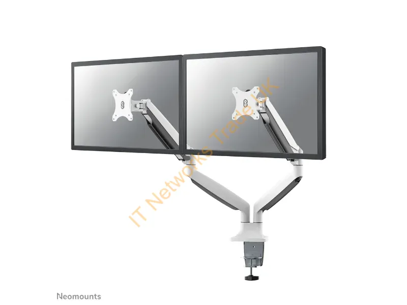 NM-D750DWHITE - Newstar Full Motion Dual Desk Mount (clamp & grommet) for two 10-32" Monitor Screens, Height Adjustable (gas spring) White Monitor Accessory