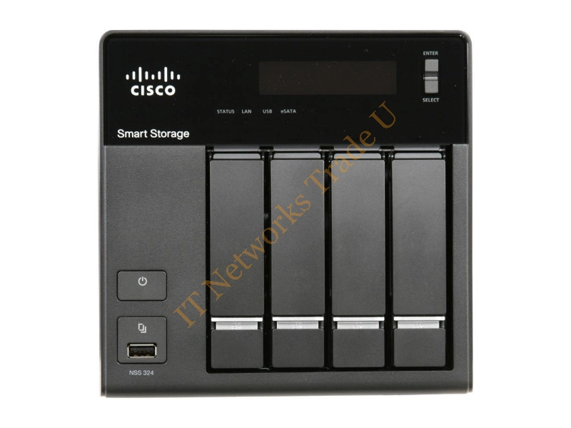NSS324D00-K9 Cisco NSS 324 Smart Storage Network Storage Server (NAS) Intel Atom D510 1.66 GHz RJ-45 Network USB eSATA VGA