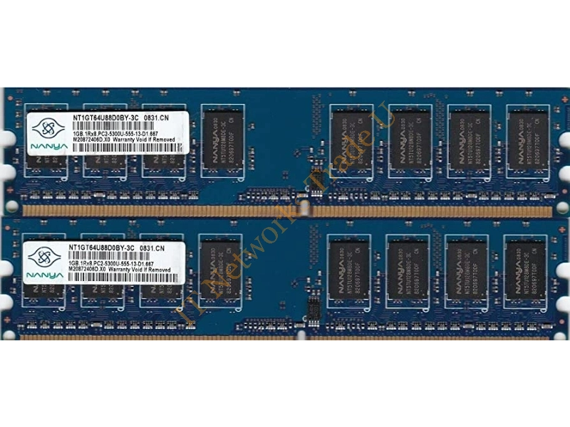 NT1GT64U88D0BY-3C Nanya 1GB DDR2-667MHz PC2-5300 non-ECC Unbuffered CL5 240-Pin DIMM Dual Rank Memory Module Desktop Memory