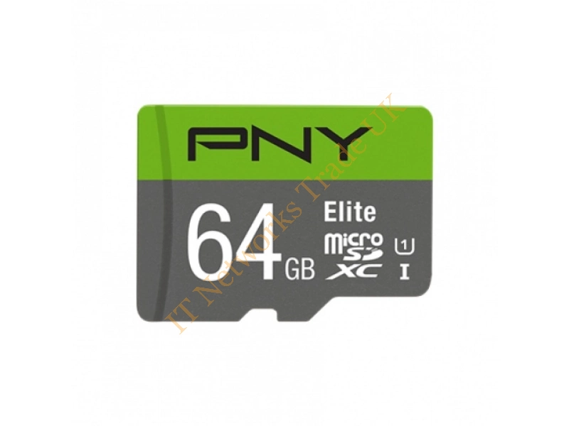 P-SDU64U185EL-GE PNY Elite 64GB Class 10 microSDXC UHS-I (U1) Flash Memory Card