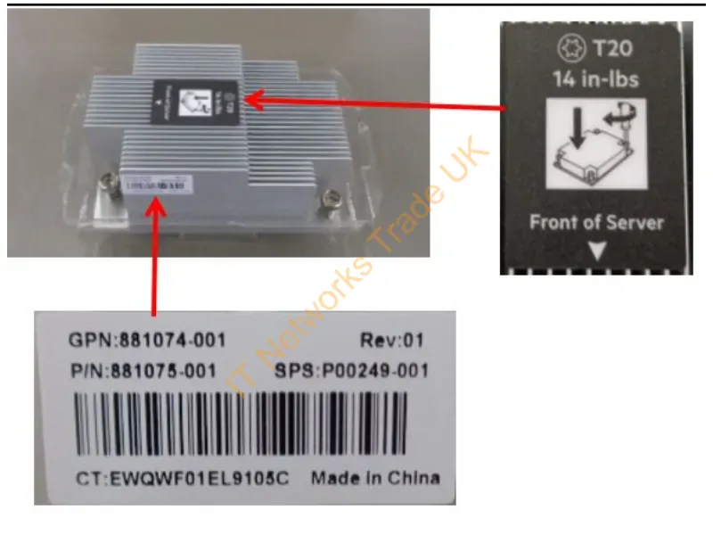 P00249-001 HP Standard 2U Screw Down Type Heatsink for ProLiant DL385 G10 Server