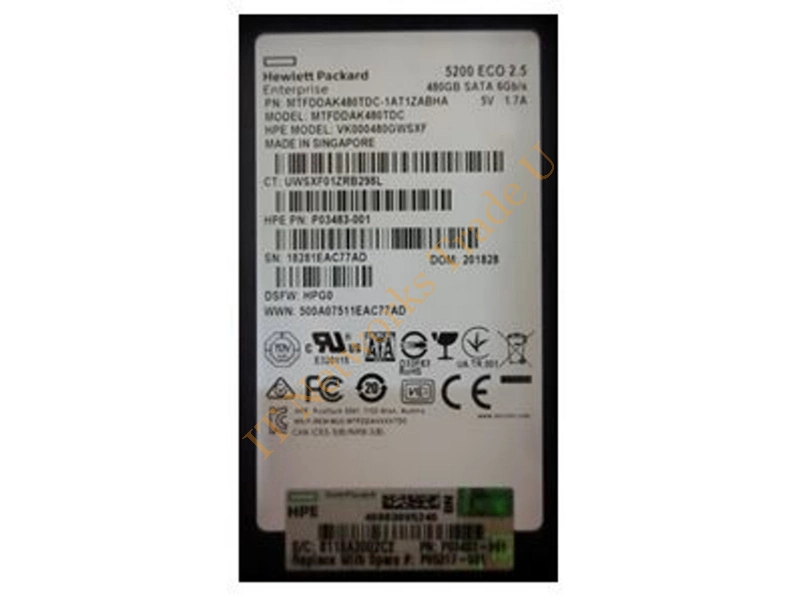 P04499-B21 HP 480GB SATA 6Gb/s 2.5-inch Read Intensive SC Digitally Signed Solid State Drive with Tray SSD Storage