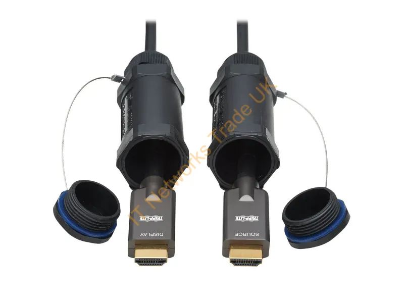 P568FA-50M-W - Tripp Lite P568FA-50M-W High-Speed Armored HDMI Fiber Active Optical Cable (AOC) with Hooded Connectors 4K @ 60 Hz, HDR, IP68, M/M, Black, 50 m (164 ft.)