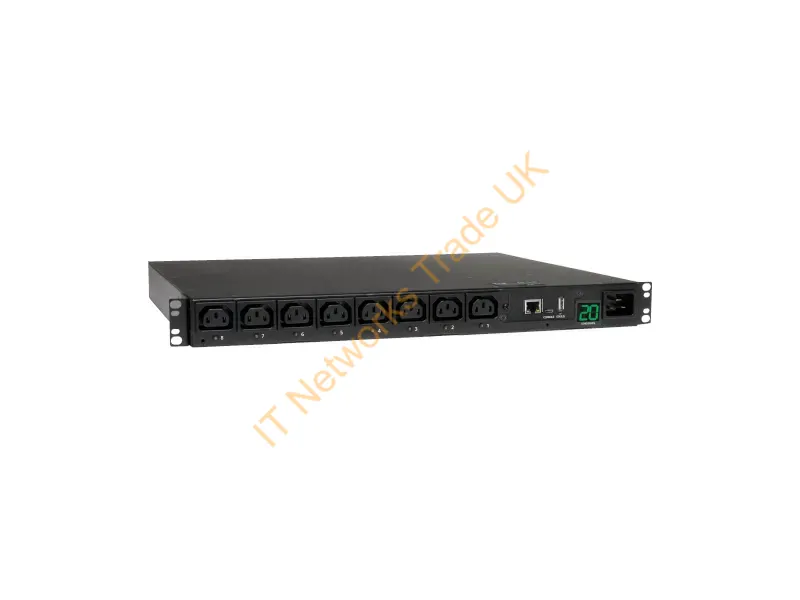 PDUMH20HVNET - Tripp Lite 3.2-3.8kW Single-Phase Switched PDU, 200-240V Outlets (8 C13), C20 / L6-20P input, 2.59 m Cord, 1U Rack-Mount