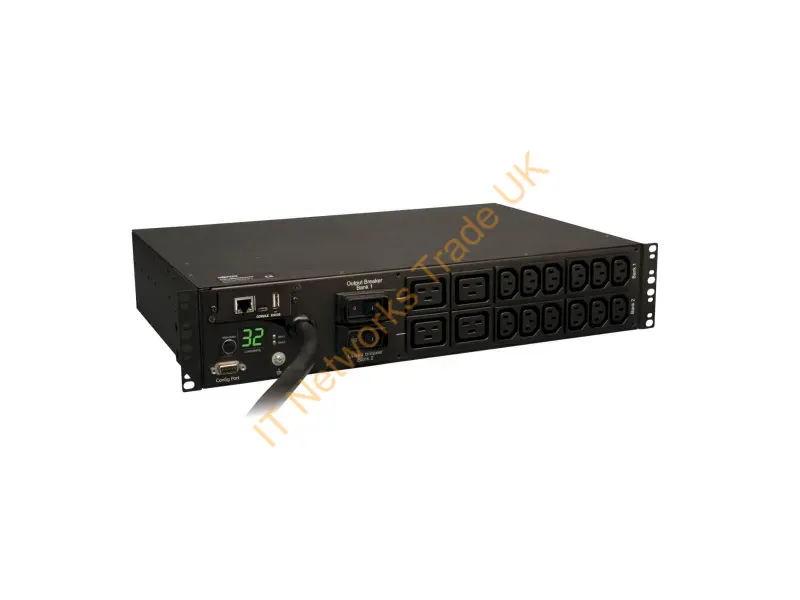 PDUMNH32HV - Tripp Lite 7.4kW Single-Phase Monitored PDU, 230V Outlets (12-C13, 4-C19), IEC-309 32A Blue, 3.66 m Cord, 2U Rack-Mount