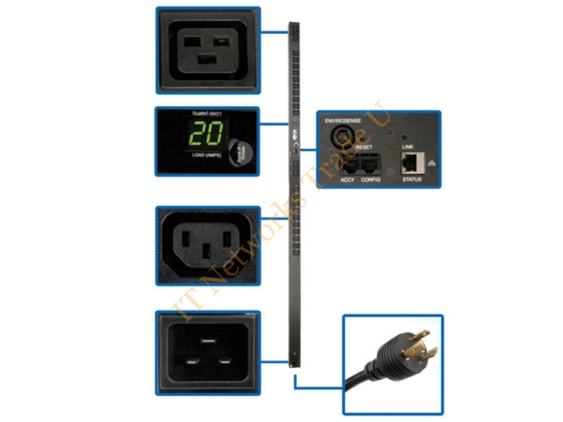PDUMNV20HV - Tripp Lite 3.2-3.8kW Single-Phase Monitored PDU, 200-240V Outlets (20-C13, 4-C19), C20/L6-20P, 0U Vertical, 1.77 m (70 in.)