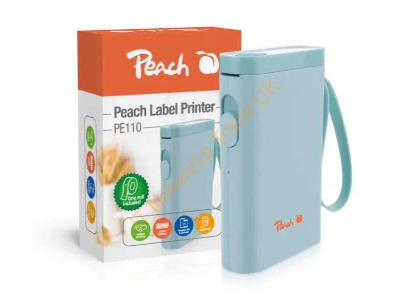 PE110-bl - Peach PE110 label printer Direct thermal 203 x 203 DPI 60 mm/sec Wireless Bluetooth