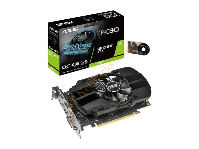 PH-GTX1650-O4G ASUS nVidia GeForce GTX 1650 Phoenix Fan Overclocked Edition 4GB GDDR5 DVI/HDMI/DisplayPort PCI-Express Video Graphic Card
