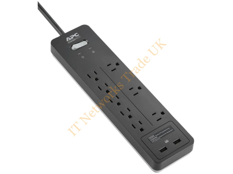 PH8U2 APC 8-Slot Surge Protector Power Strip with 2-USB Charging Port Power Protection