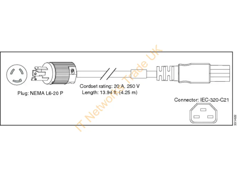 PWR-CAB-AC-USA= - Cisco Pwr-Cab-Ac-Usa= Power Cable 167.3" (4.25 M) Nema L6-20P C21 Coupler