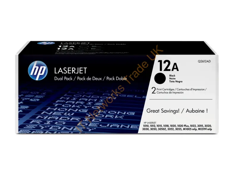 Q2612AD HP 12A Toner Cartridge (2 x Black)  LaserJet 1020/3020/1022 Series Printer