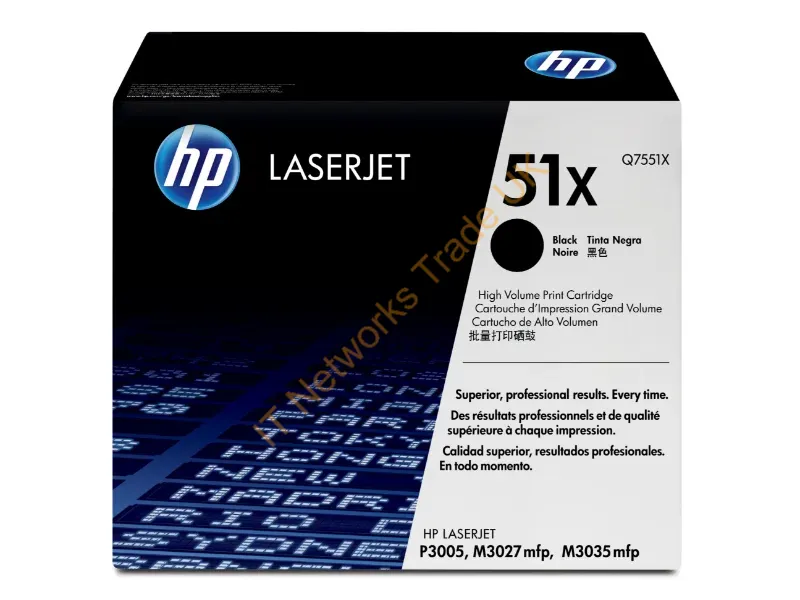 Q7551X HP 51X High Yield Black LaserJet Toner Cartridge Black Laser 13000 Page 1 Each