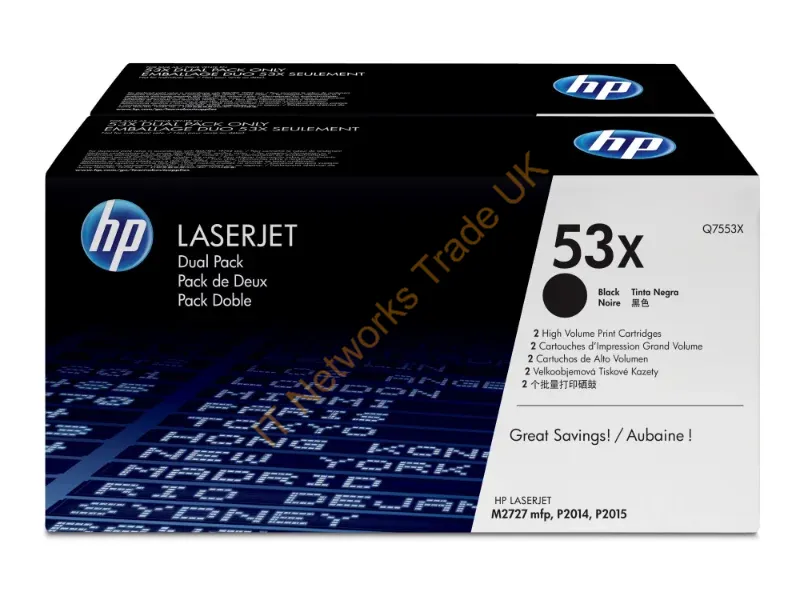Q7553XD HP 53X Dual Pack Toner Cartridge Black Laser 7000 Page 2 / Box
