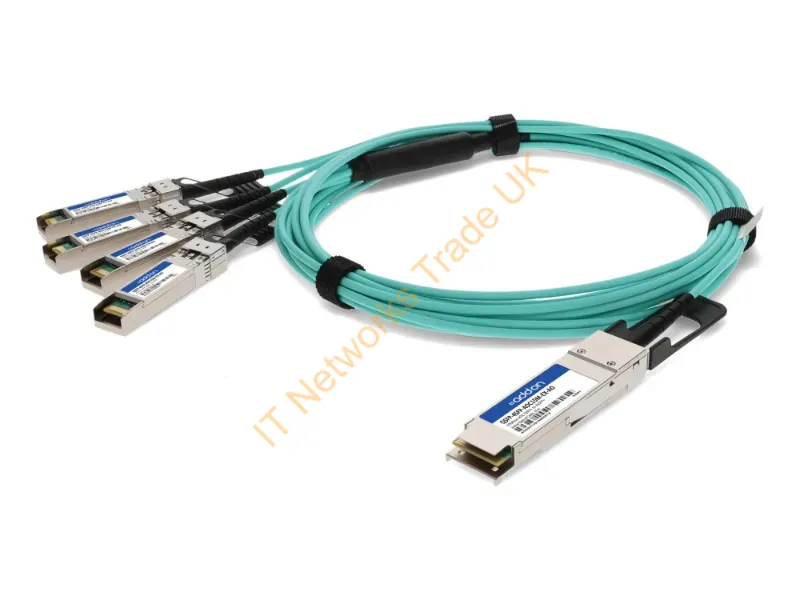 QSFP-4SFP-AOC15M-EX- - Addon Networks Qsfp-4Sfp-Aoc15M-Ex-Ao Infiniband/Fibre Optic Cable 590.6" (15 M) Qsfp+ 4X Sfp+ Aoc Aqua Color