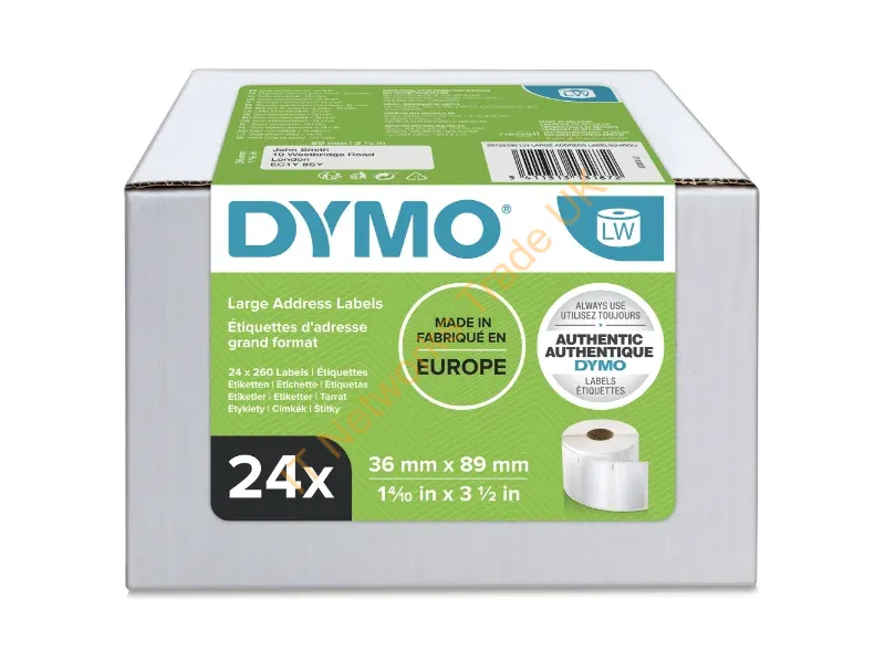 S0722390 - Dymo 13187/S0722390 DirectLabel-etikettes white 36mm x 89mm Pack=24 for Dymo LW 550 60mm/60mm