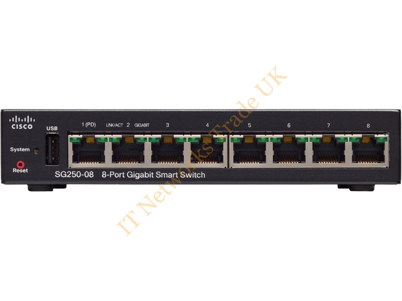 SG250-08-K9 Cisco SG250 8-Port x 1 x 1000Base-T RJ-45 PoE / Uplink Gigabit Ethernet Smart Network Switch