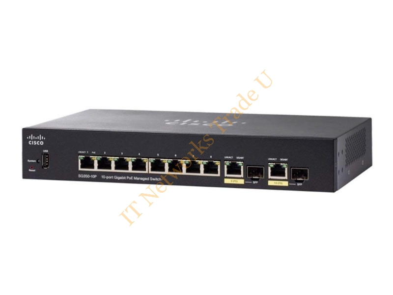 SG350-10P-K9 Cisco 8-Port x 10/100/1000Base-T PoE+ Manageable Layer 3 Rack-Mountable Gigabit Ethernet Network Switch