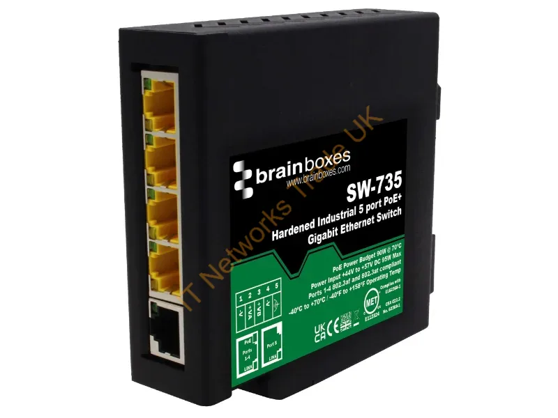 SW-735 - Brainboxes Ind.5 Port Poe+ Gb Enet Switch