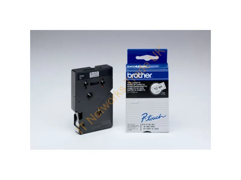 TC101A - Brother TC-101A DirectLabel black on Transparent 12mm x 7,7m Pack=10 for Brother P-Touch TC 9-12mm