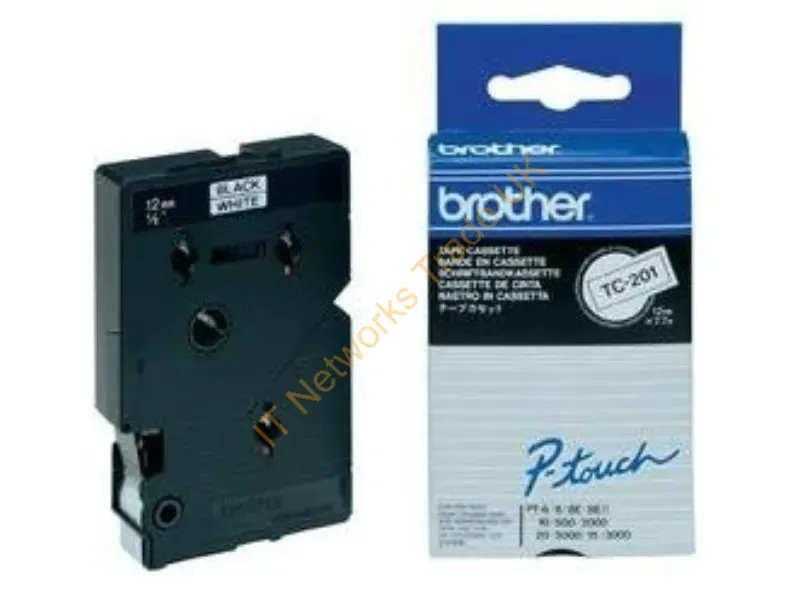 TC201A - Brother TC-201A DirectLabel black on white 12mm x 7,7m Pack=10 for Brother P-Touch TC 9-12mm
