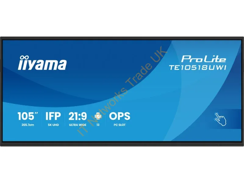 TE10518UWI-B1AG - iiyama TE10518UWI-B1AG Signage Display Kiosk design 2.66 m (104.6") LED Wi-Fi 450 cd/m� 5K Ultra HD Black Touchscreen Built-in processor Android 16/7
