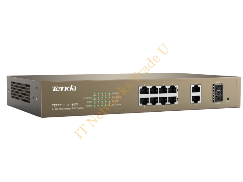 TEF1210P-8-150W - Tenda TEF1210P-8-150W Fast Ethernet (10/100) Power over Ethernet (PoE) Grey Network Switch