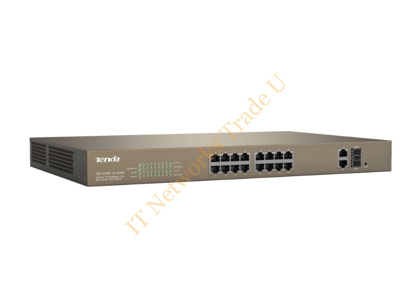 TEF1218P-16-250W - Tenda TEF1218P-16-250W L2 Fast Ethernet (10/100) Power over Ethernet (PoE) Grey network switch