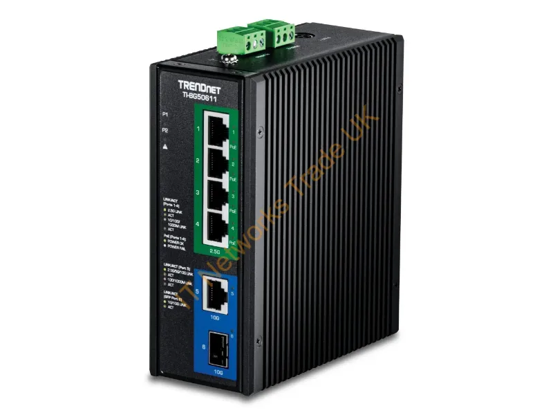 TI-BG50611 - Trendnet 6-Port Industrial 2.5G Poe++ Unmanaged 2.5G Ethernet (100/1000/2500) Power Over Ethernet (Poe) Black