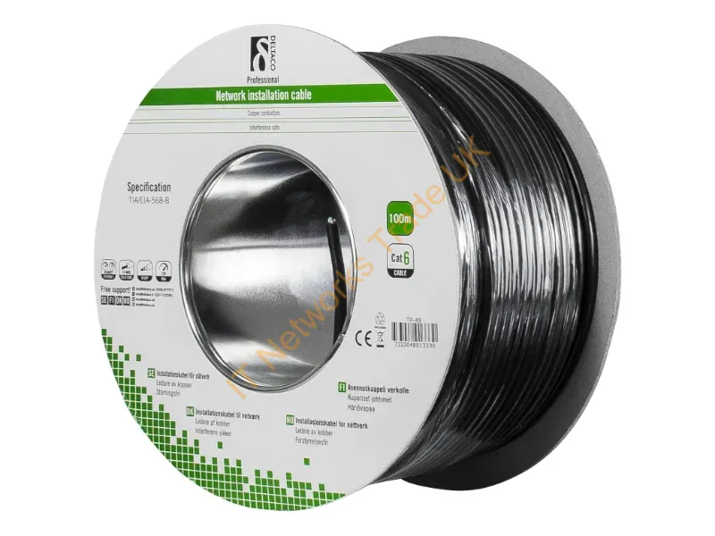 TP-49 - Deltaco TP-49 networking cable Black 100 m Cat6 U/UTP (UTP)